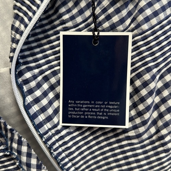 NWT OSCAR DE LA RENTA  Navy and White Check Cap Sleeve Dress Sz 8 - Picture 12 of 14